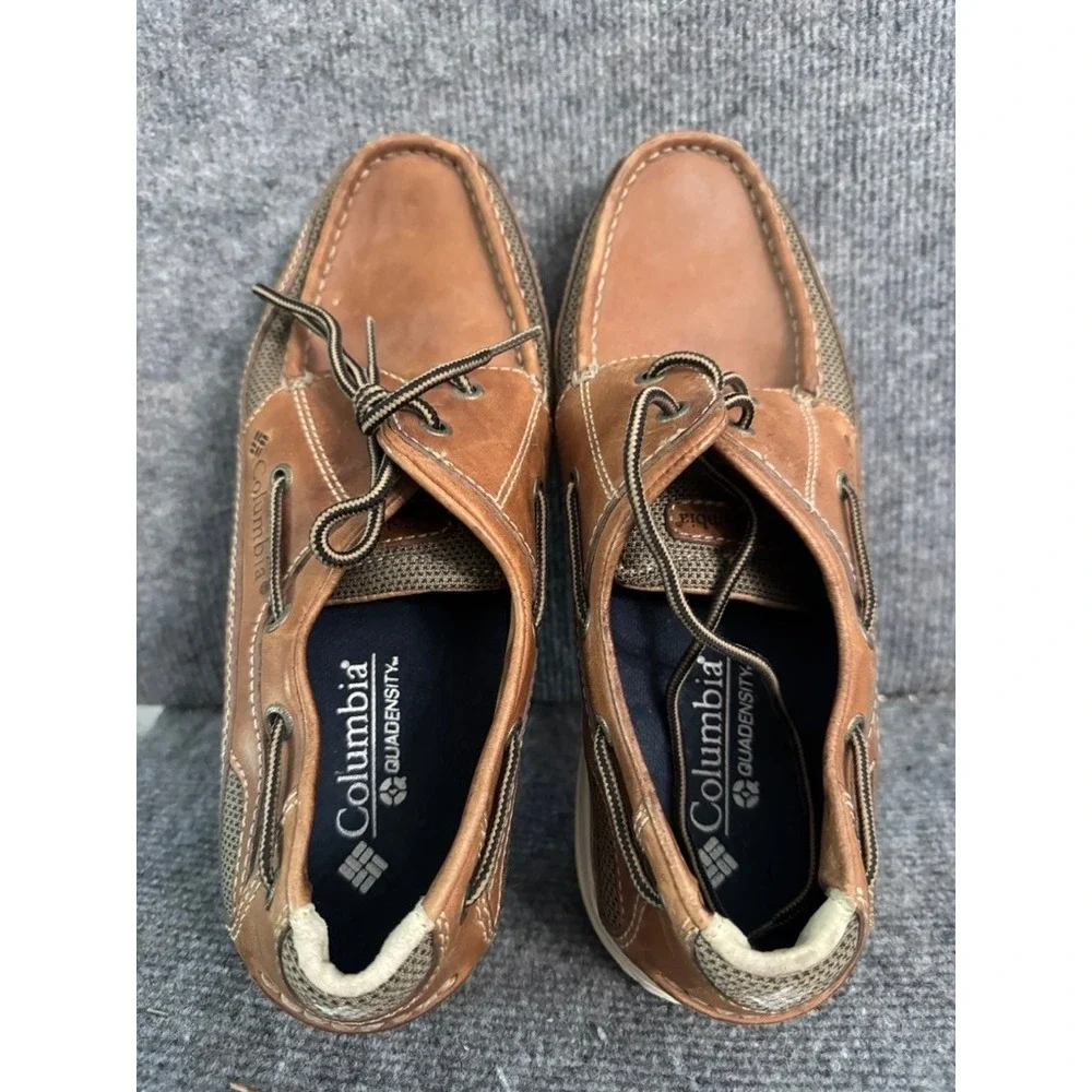 Columbia Quadensity Mens Brown Leather Boat Shoes Loafers Moc Toe Tan 10.5